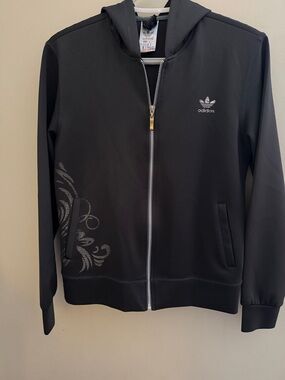 adidas Black Hooded Full-Zip Jacket with Silver Accent
